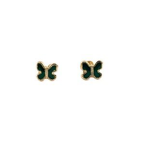 14k Gold Butterfly Stud Earrings Green Enamel Butterfly, Dainty Minimal Jewelry*
